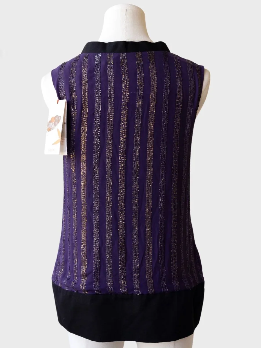 Raasta camiseta sin mangas azul-dorado pedrería Talla XS Nuevo - Imagen 3
