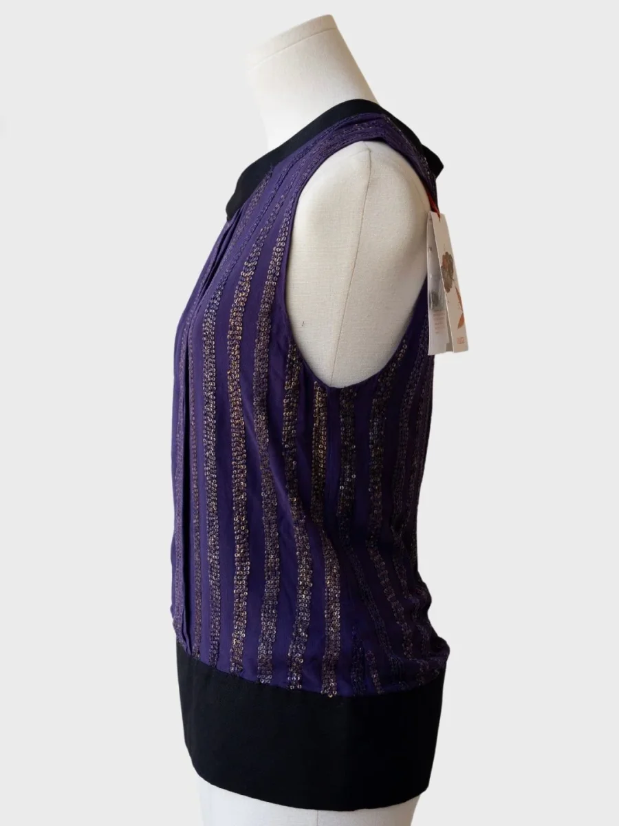 Raasta camiseta sin mangas azul-dorado pedrería Talla XS Nuevo - Imagen 4