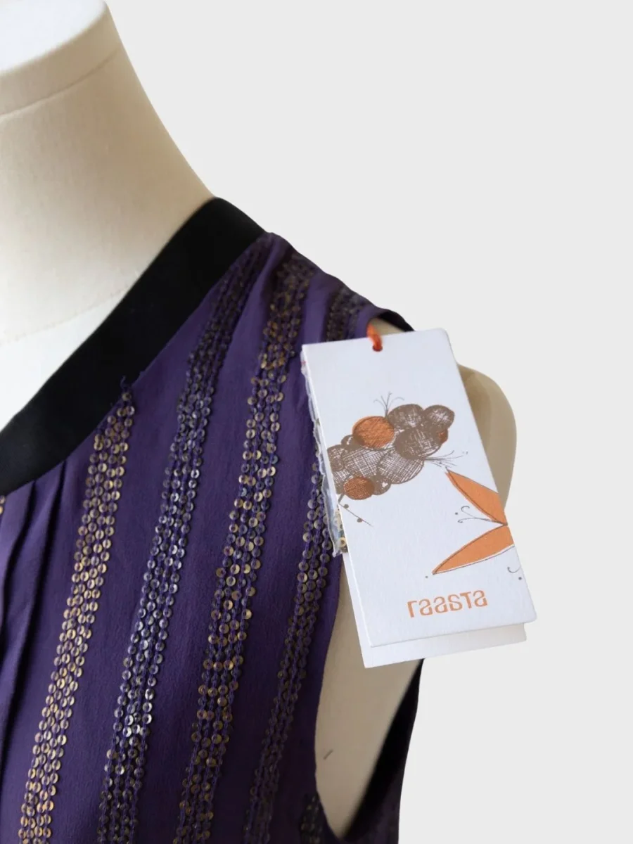 Raasta camiseta sin mangas azul-dorado pedrería Talla XS Nuevo - Imagen 8