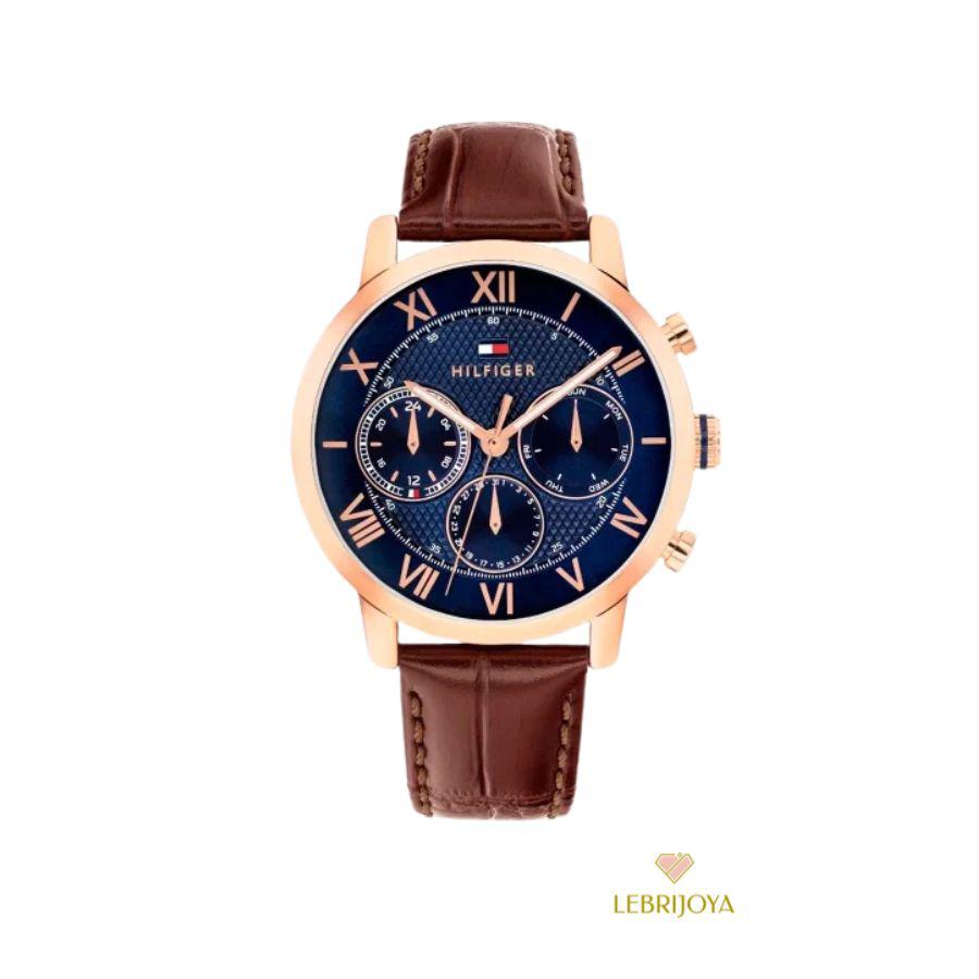 Reloj Tommy Hilfiger Piel Marrón Esfera Azul - Imagen 2