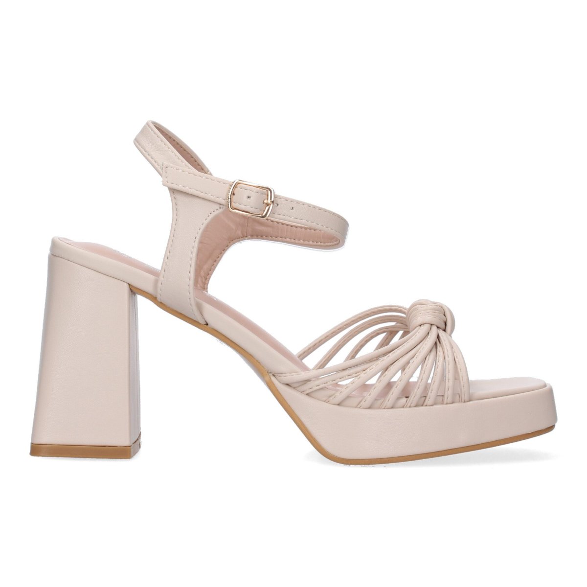 Sandalias de tacón ancho beige con cordones - Imagen 3