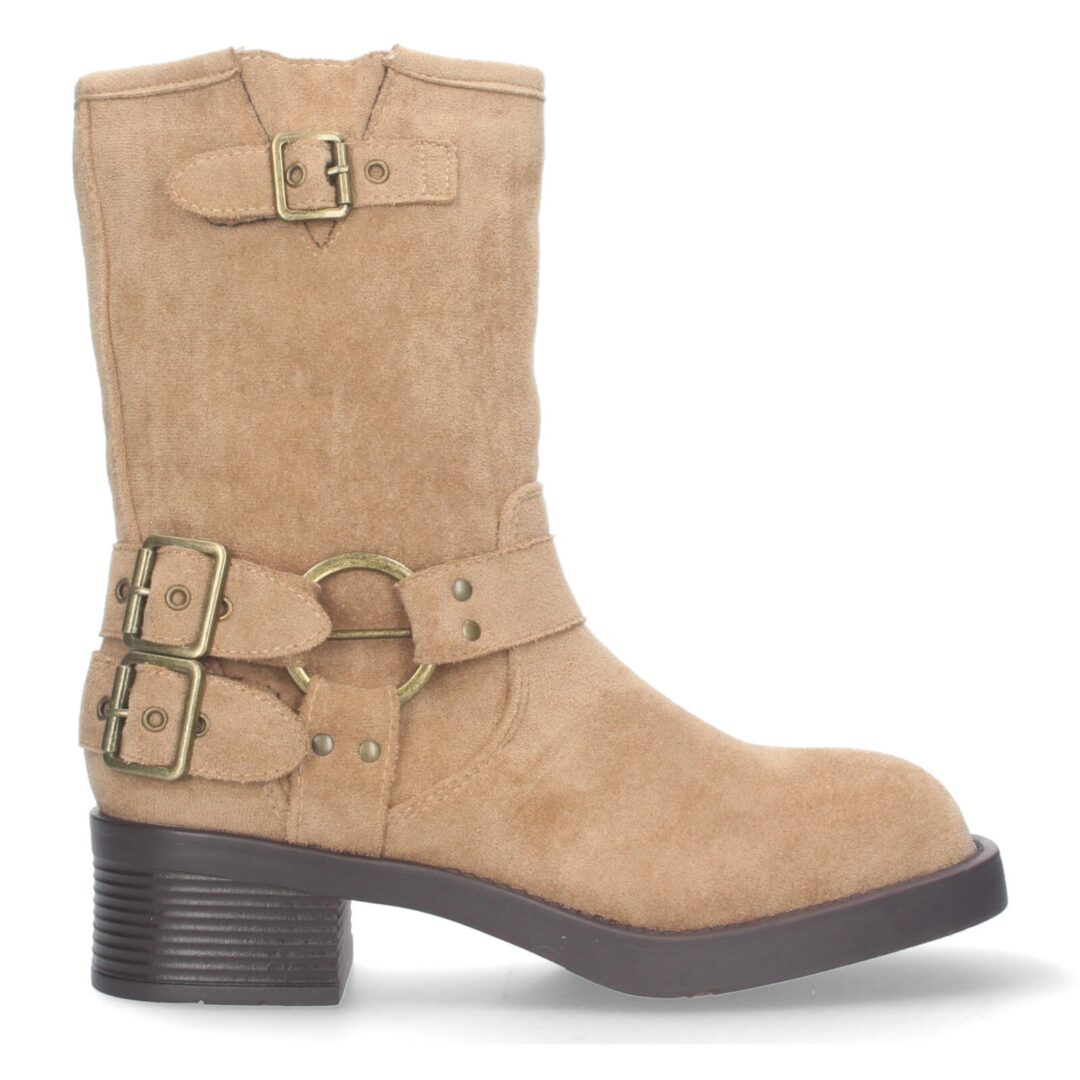 Bota media caña motera beige con hebillas - Imagen 3