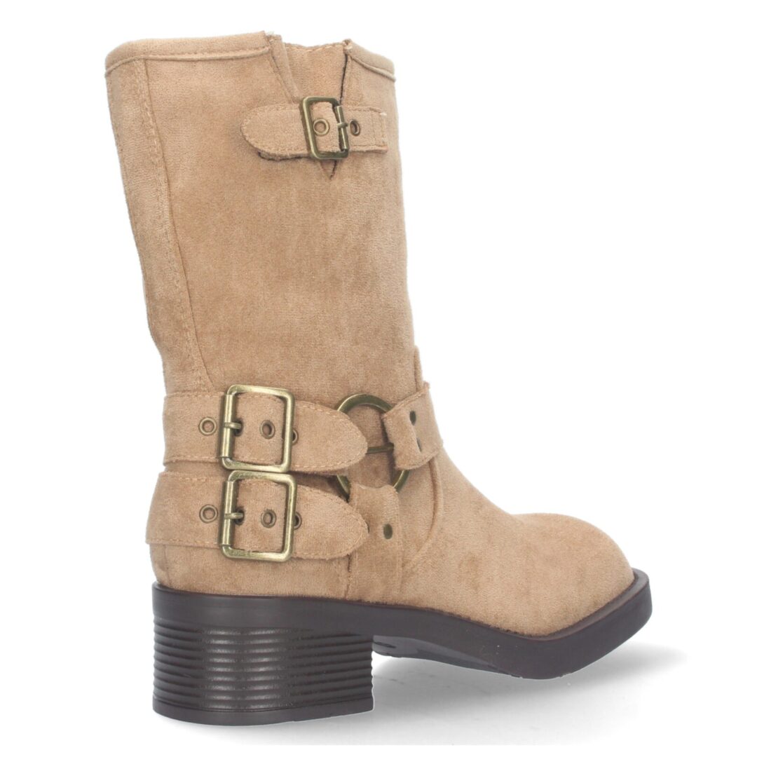 Bota media caña motera beige con hebillas - Imagen 5
