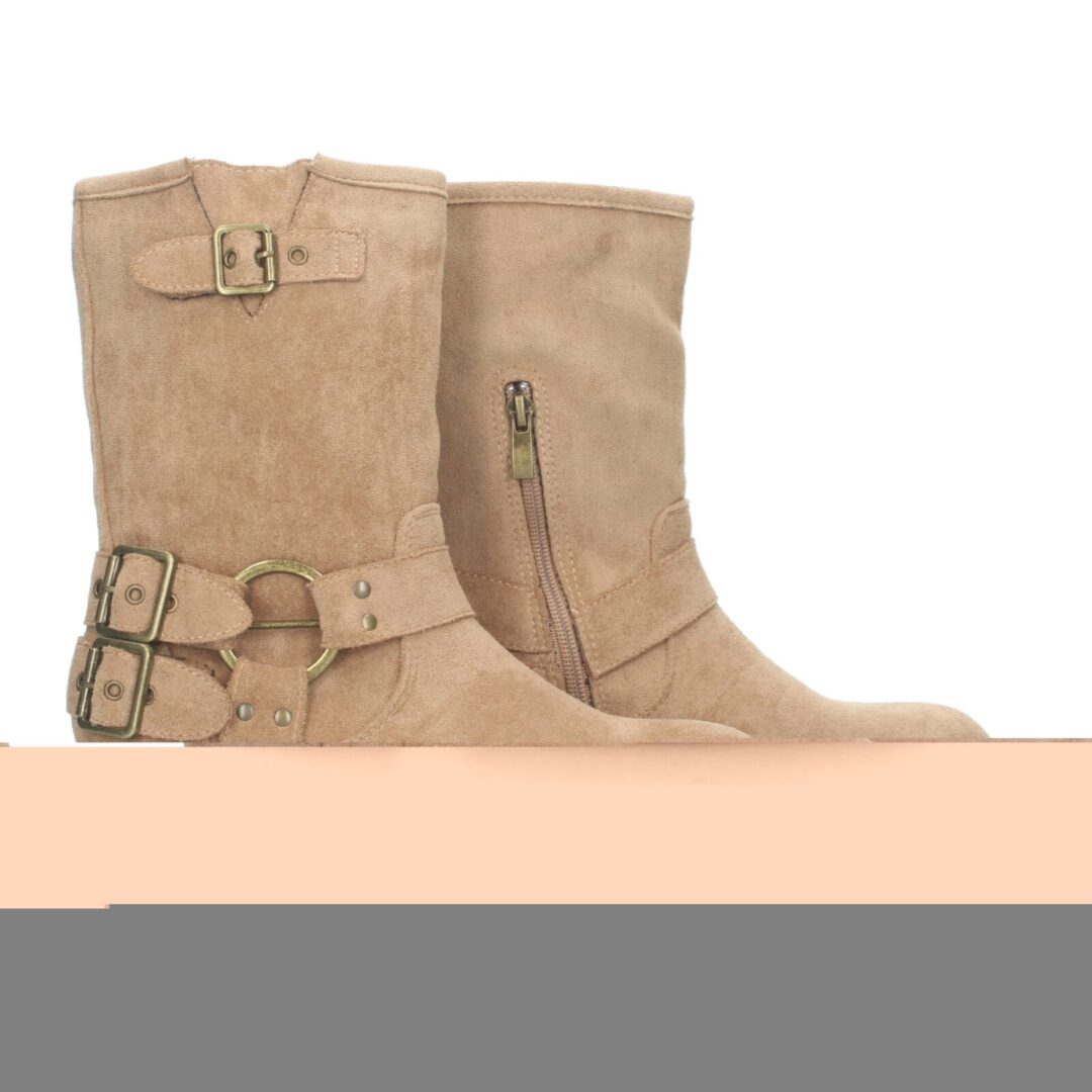 Bota media caña motera beige con hebillas - Imagen 6