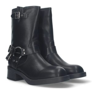 Botas altas negras hebilladas motera