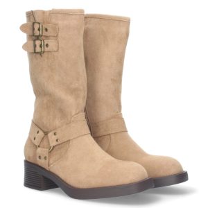 Bota alta motera beige con estribo