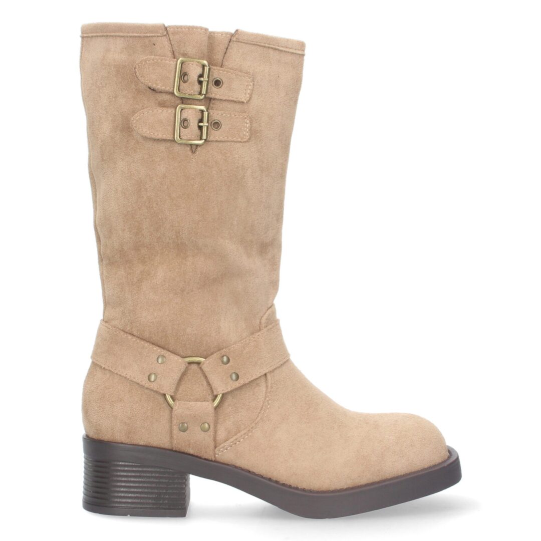 Bota alta motera beige con estribo - Imagen 3