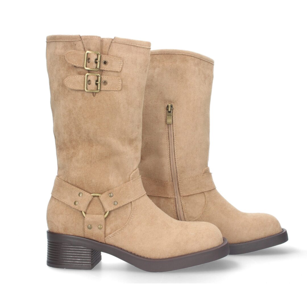 Bota alta motera beige con estribo - Imagen 6