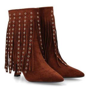 Botines marrones con flecos y tachas