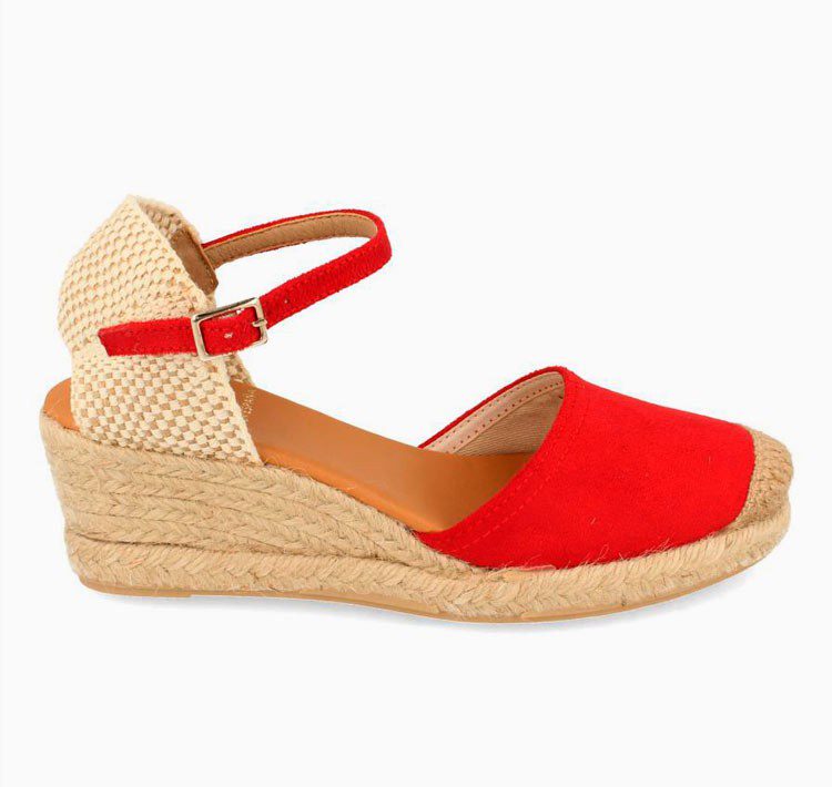 Zapatos cuña rojo hebilla trenzado Valenciana - Imagen 3