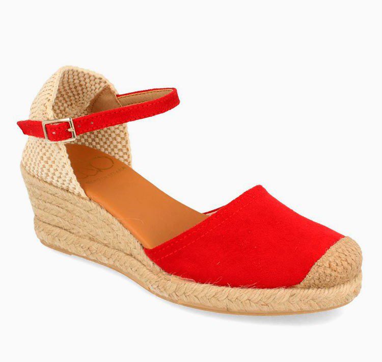 Zapatos cuña rojo hebilla trenzado Valenciana - Imagen 6