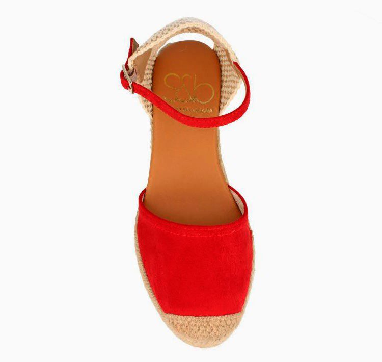 Zapatos cuña rojo hebilla trenzado Valenciana - Imagen 4