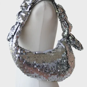 Stine Goya Julius bolso gris metálico lentejuelas Nuevo
