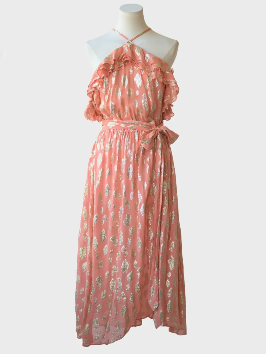 Sundress vestido halter detalles dorados Talla XL - Imagen 2