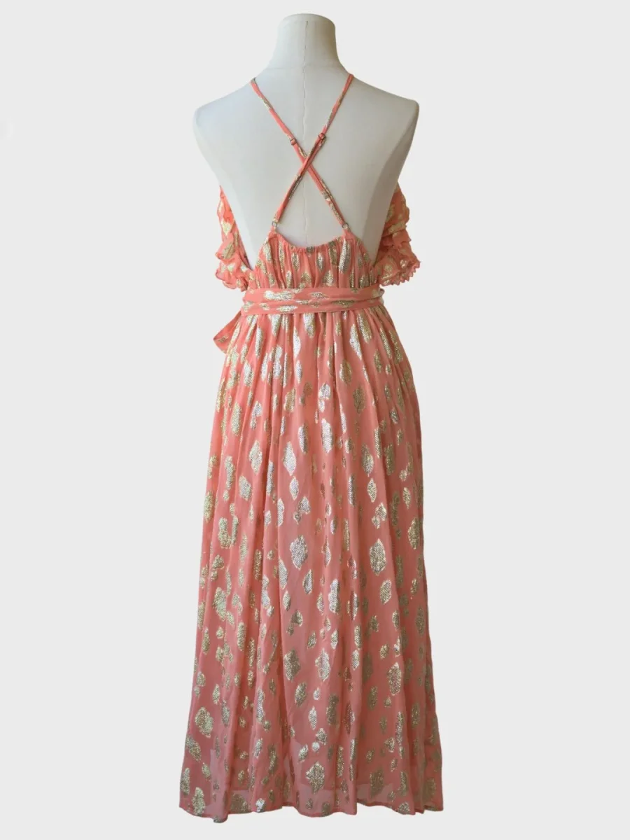 Sundress vestido halter detalles dorados Talla XL - Imagen 3