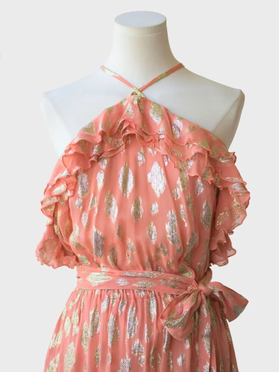 Sundress vestido halter detalles dorados Talla XL - Imagen 5