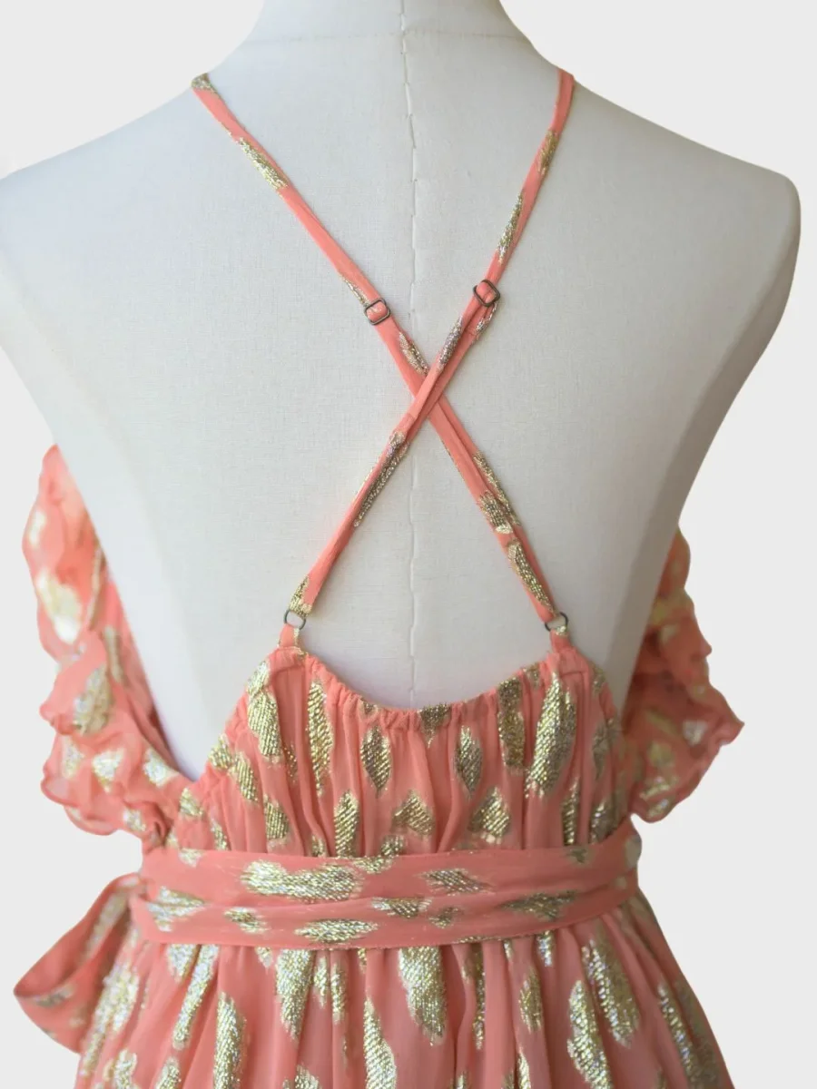Sundress vestido halter detalles dorados Talla XL - Imagen 6