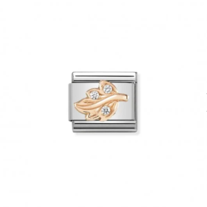 LINK COMPOSABLE CLASSIC HOJA ORO ROSA Y ZIRCONIA