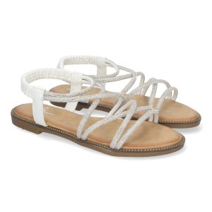 Sandalias planas de brillos blanco