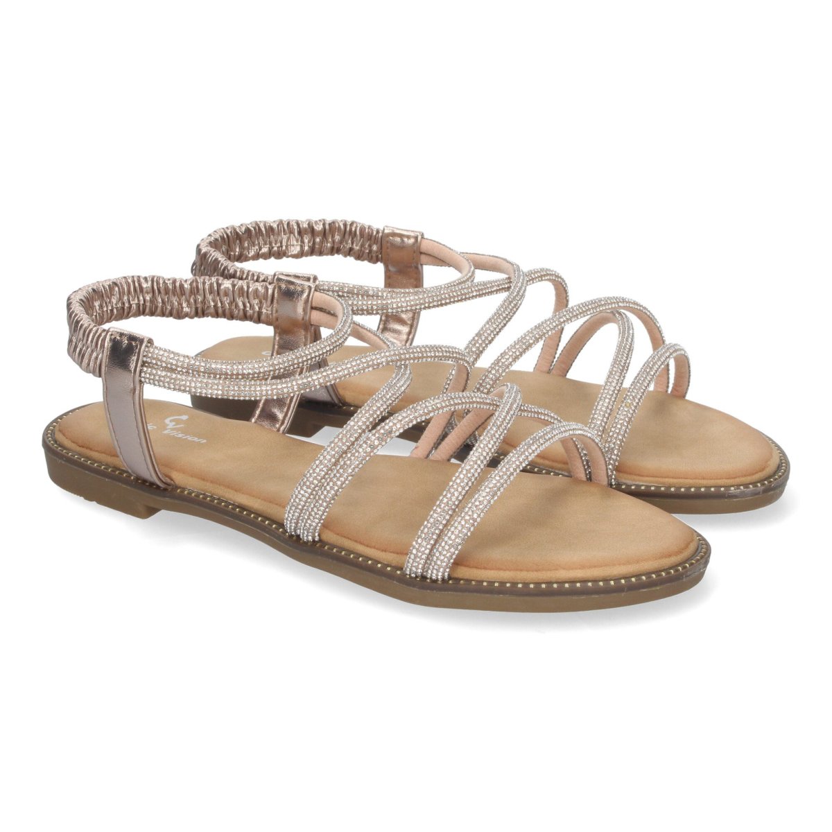 Sandalias planas de brillos champán