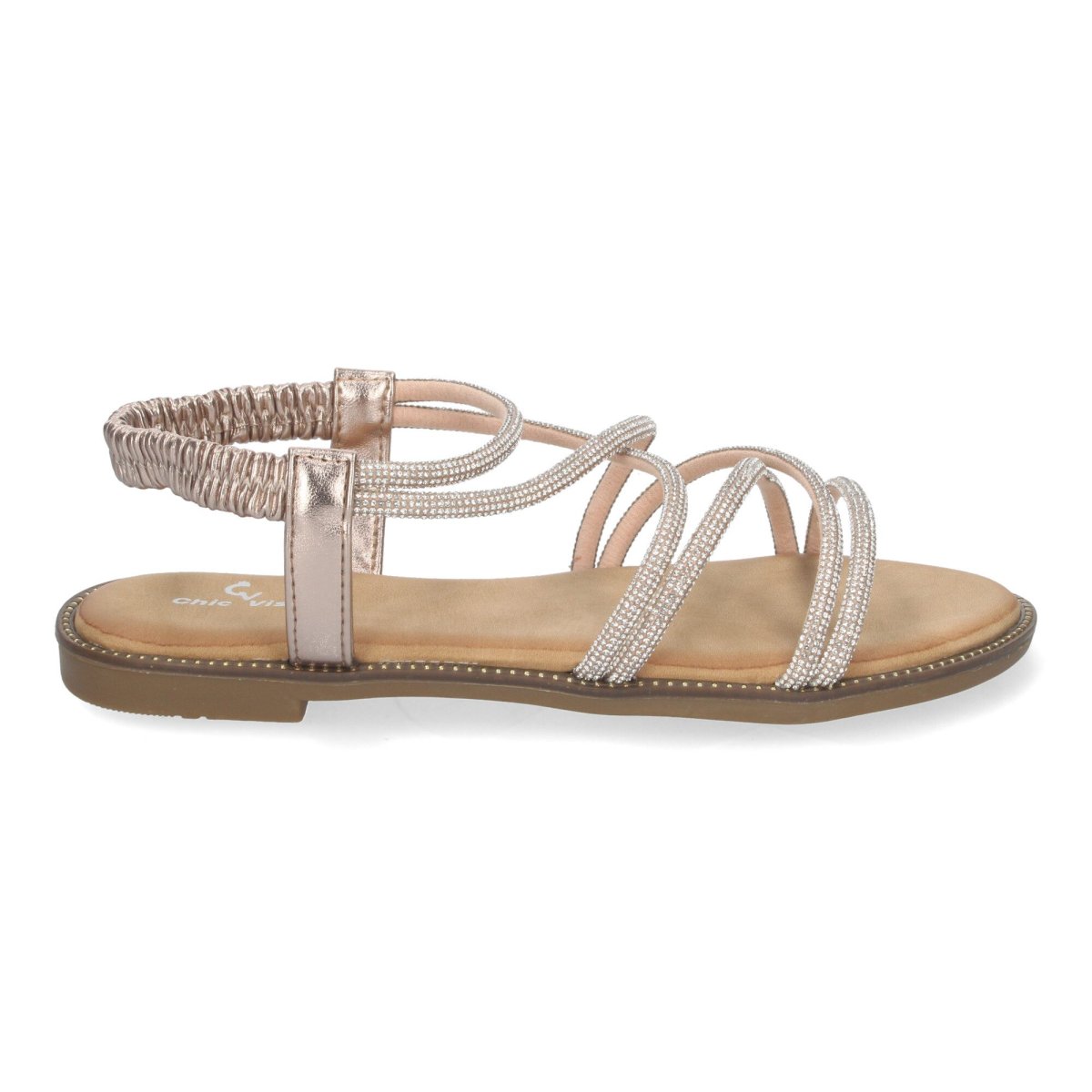 Sandalias planas de brillos champán - Imagen 3
