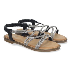 Sandalias planas de brillos negro