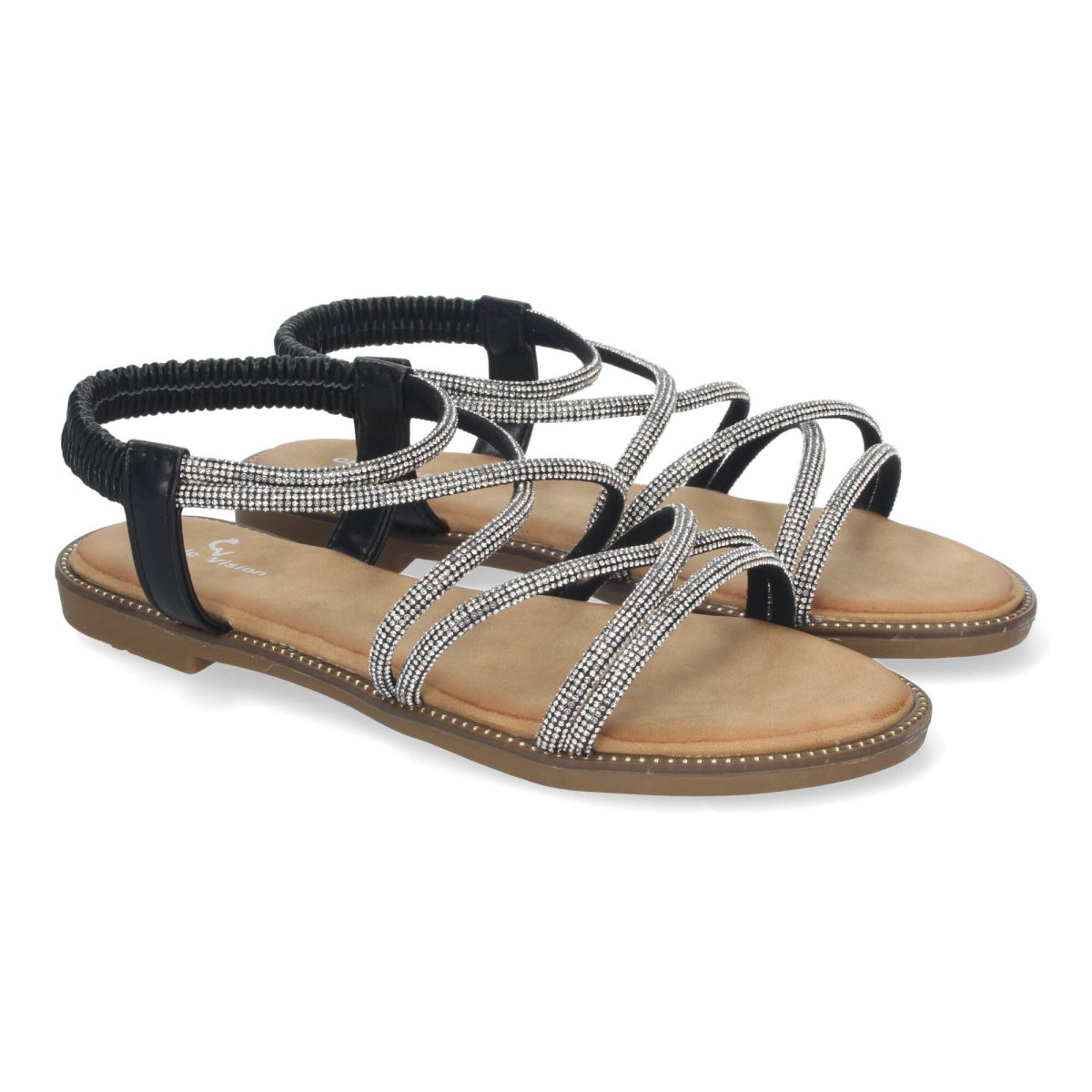 Sandalias planas de brillos negro - Imagen 2
