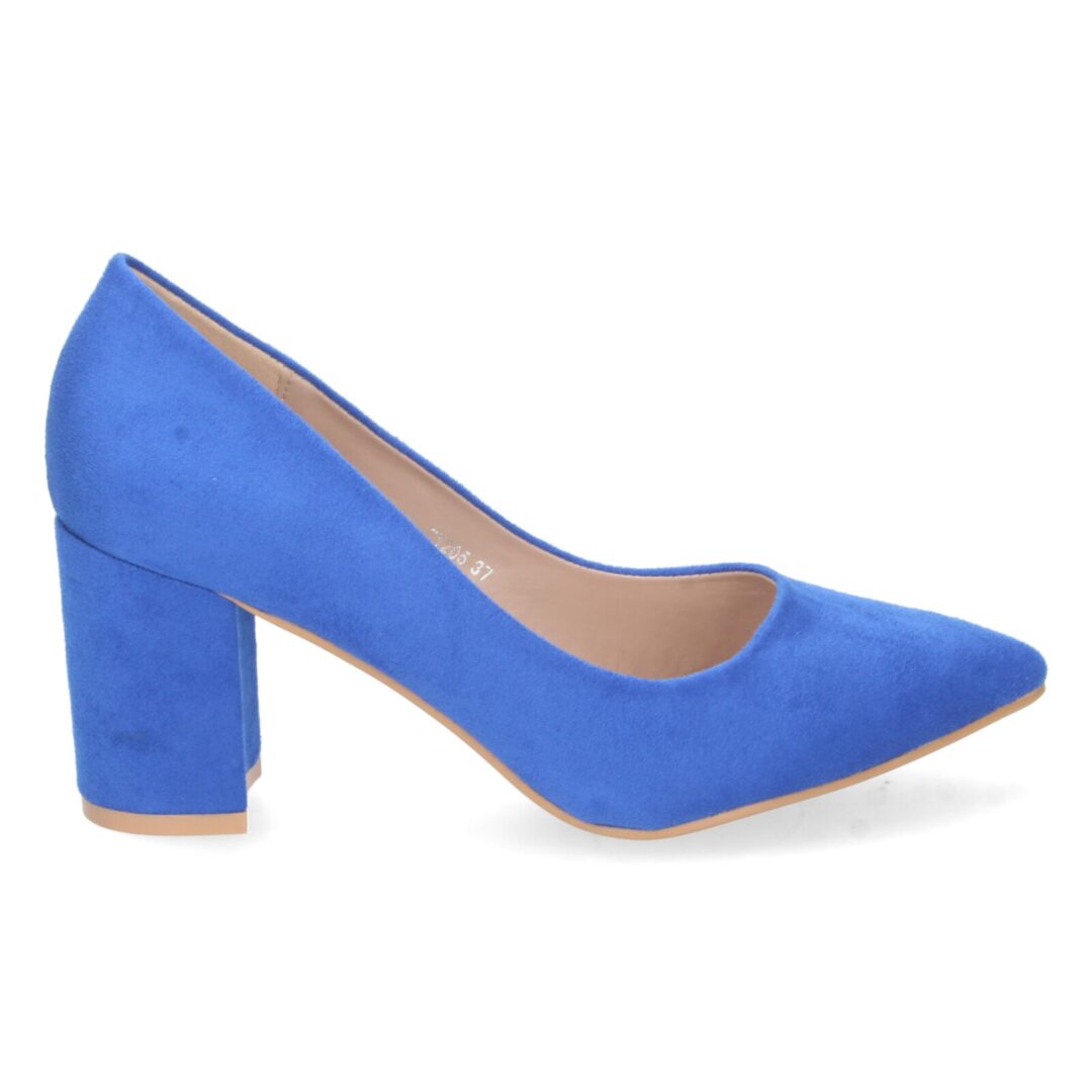 Zapato salón tacón ancho azul - Imagen 3