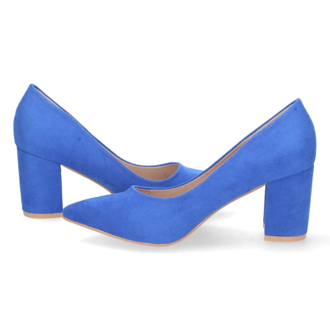 Zapato salón tacón ancho azul - Imagen 6