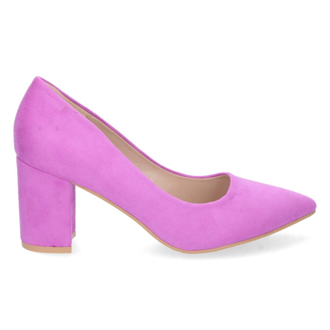 Zapato salón tacón ancho color lila - Imagen 3