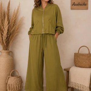 Pantalón Ancho Fluido con Cintura Elástica y Bolsillos