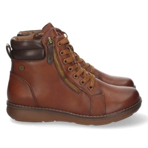 Botín plano marrón cuero cordones cremallera