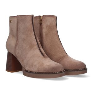 Botines de tacón ancho para mujer beige