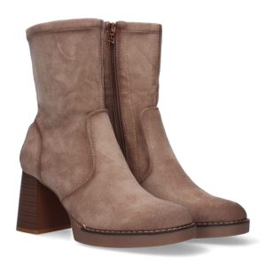 Botines de tacón cuadrado beige con cremallera