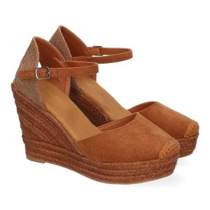 Zapatos Cuña Antelina Camel Plataforma Hebillas