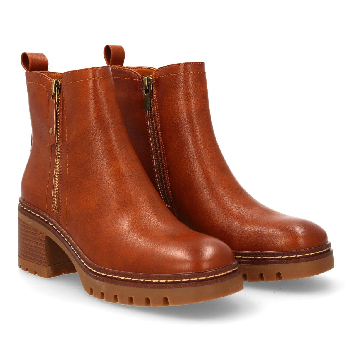 Botines tacón cremallera camel lisos