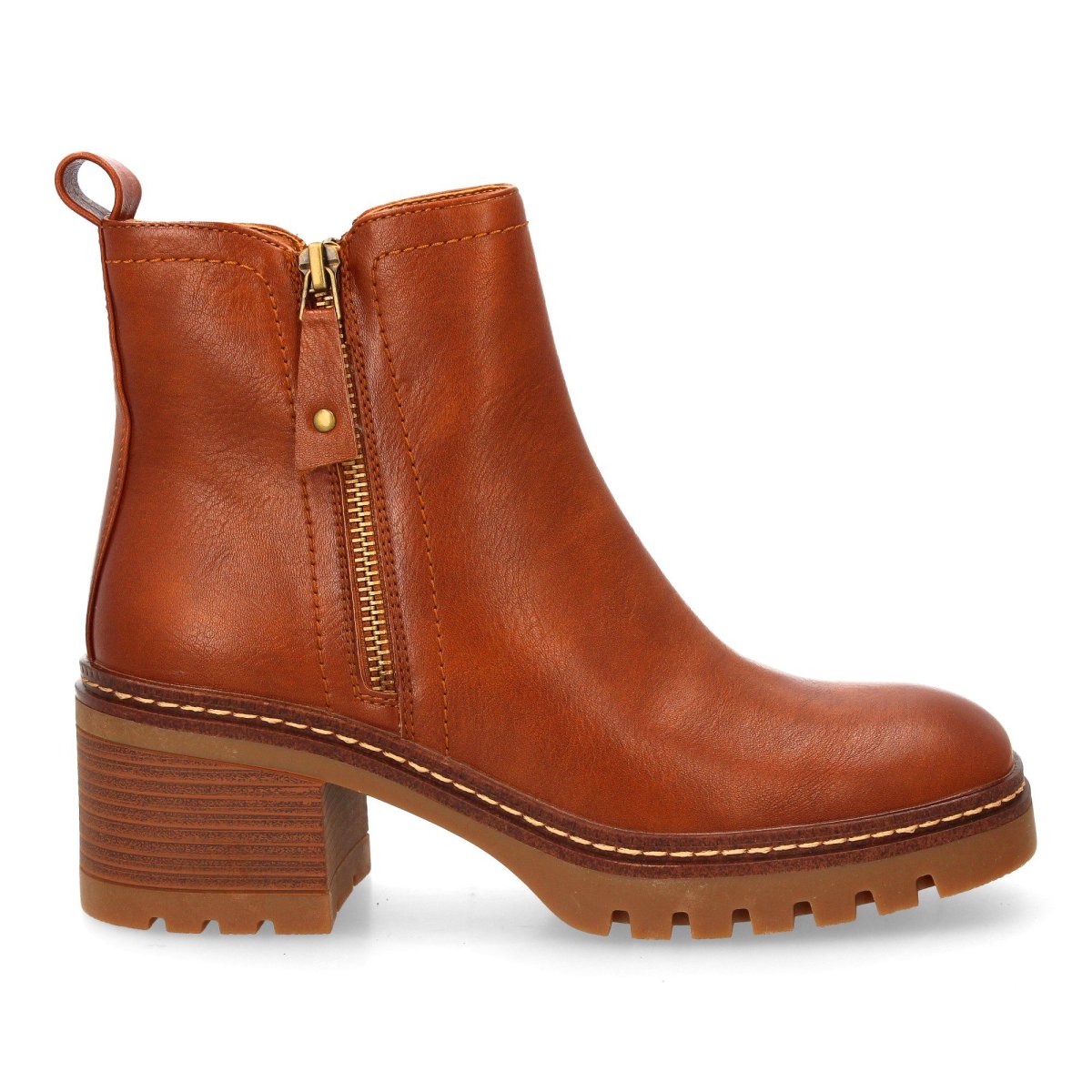 Botines tacón cremallera camel lisos - Imagen 3