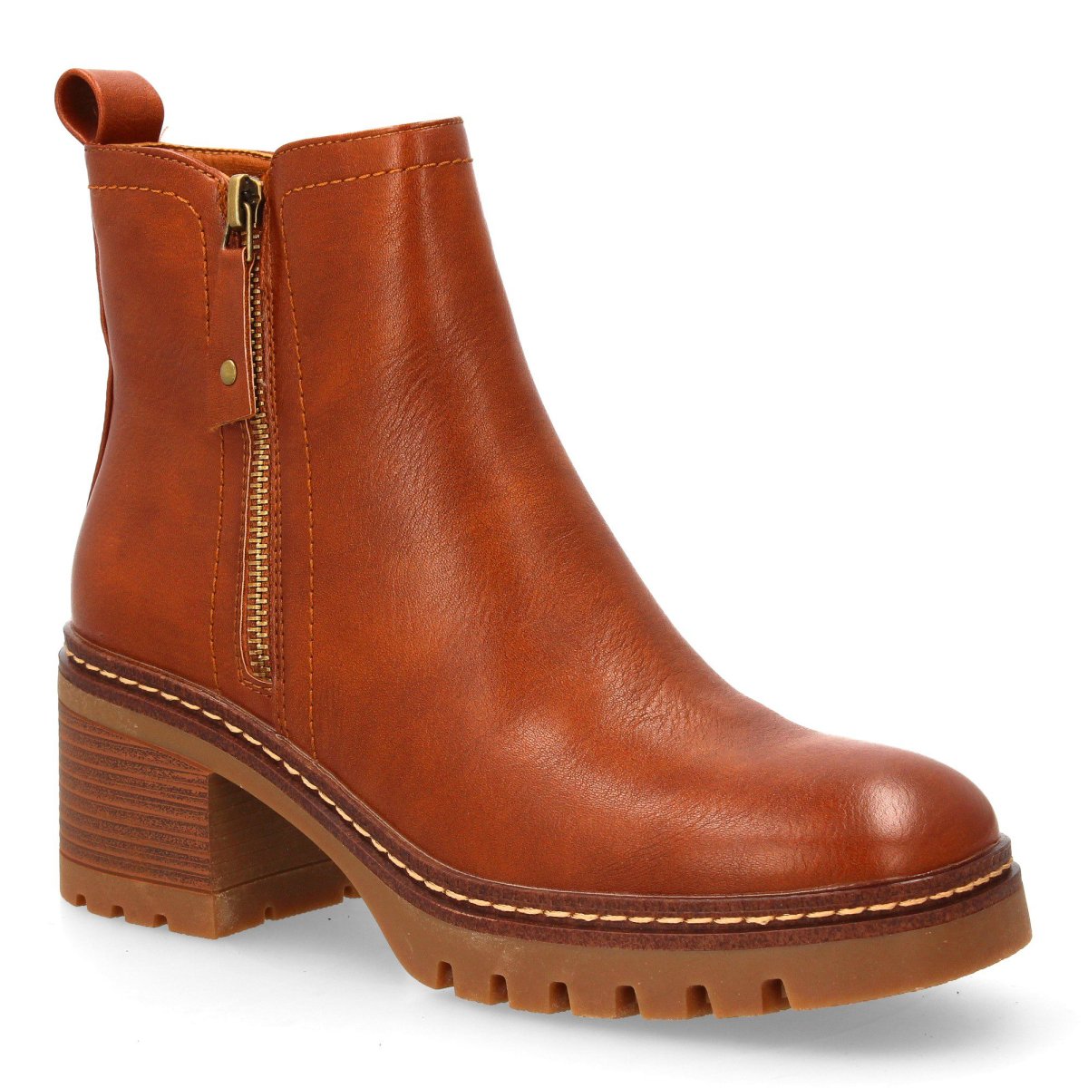 Botines tacón cremallera camel lisos - Imagen 4