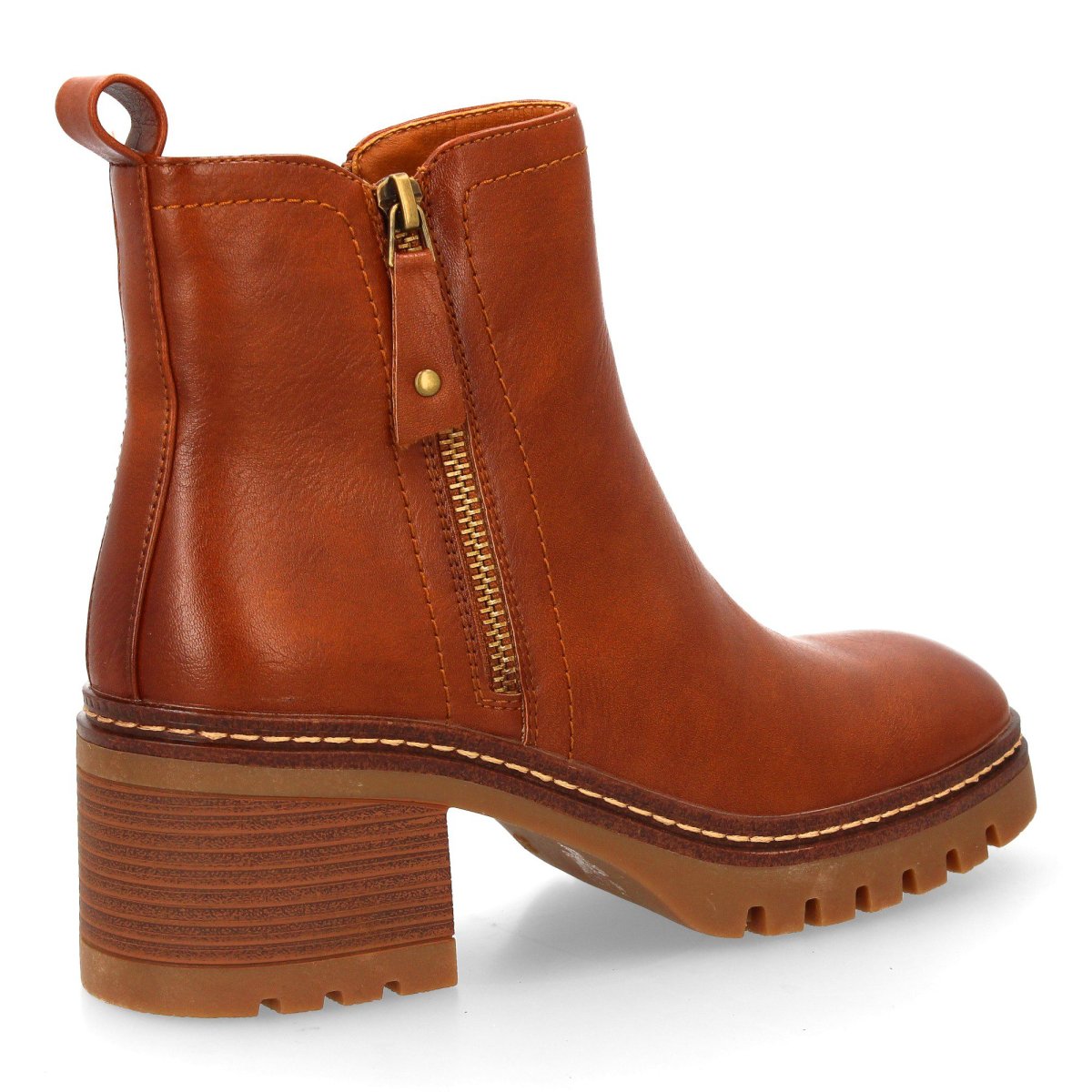Botines tacón cremallera camel lisos - Imagen 5