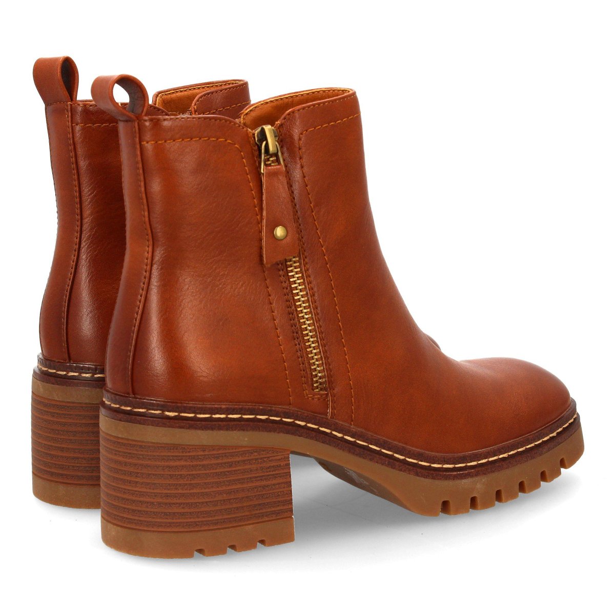 Botines tacón cremallera camel lisos - Imagen 6