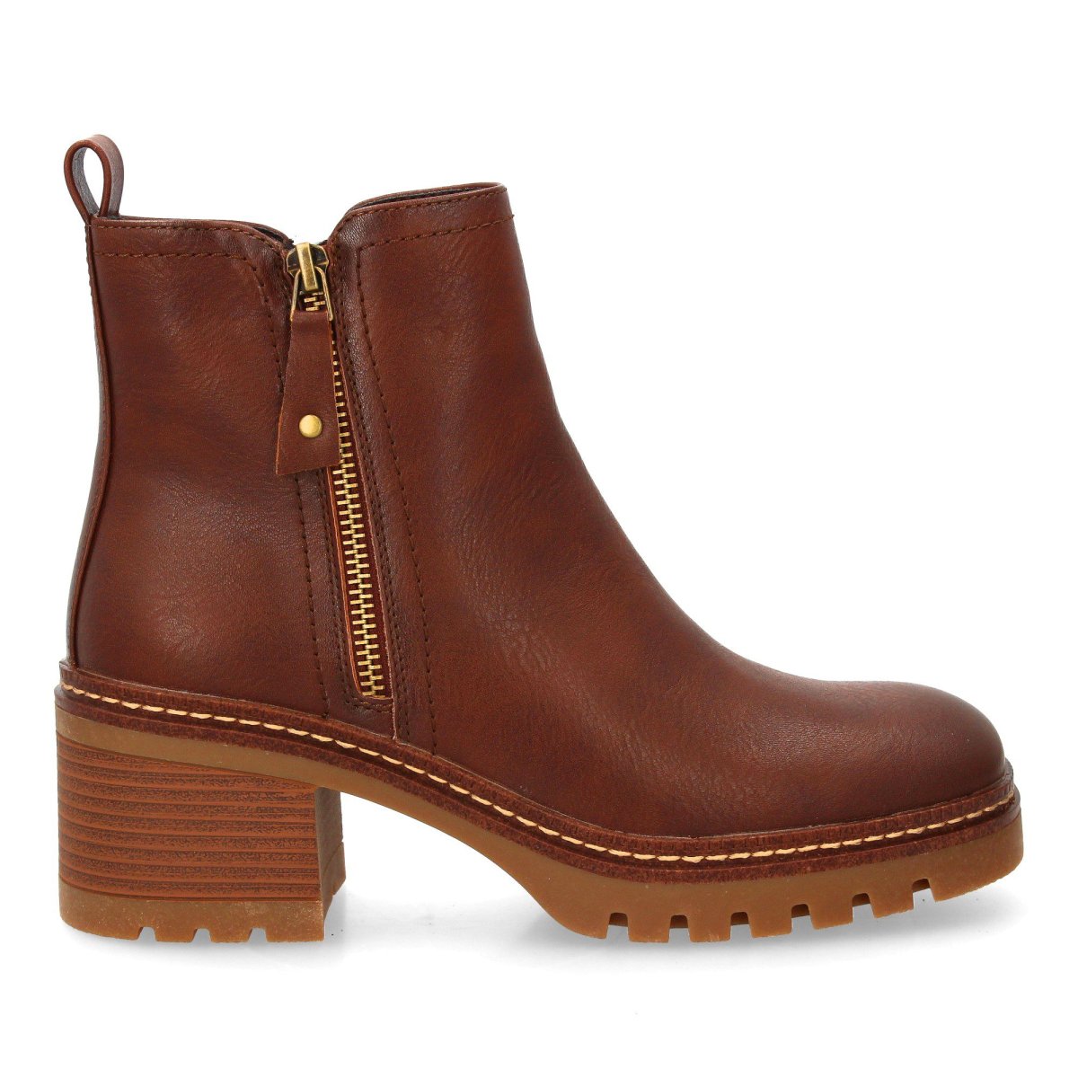 Botines marrón tacón cremallera - Imagen 3