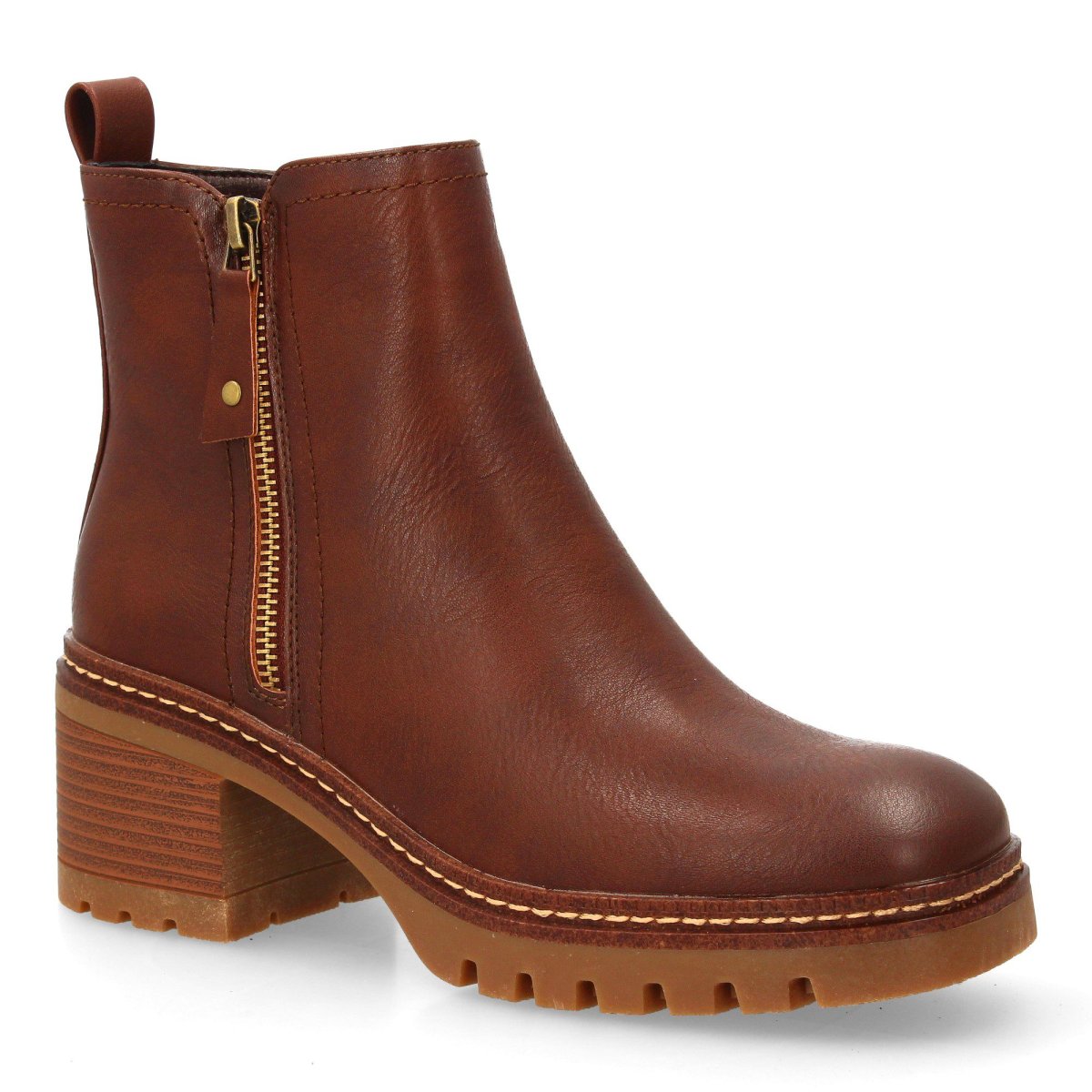 Botines marrón tacón cremallera - Imagen 4
