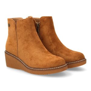 Botines cuña taupe mujer