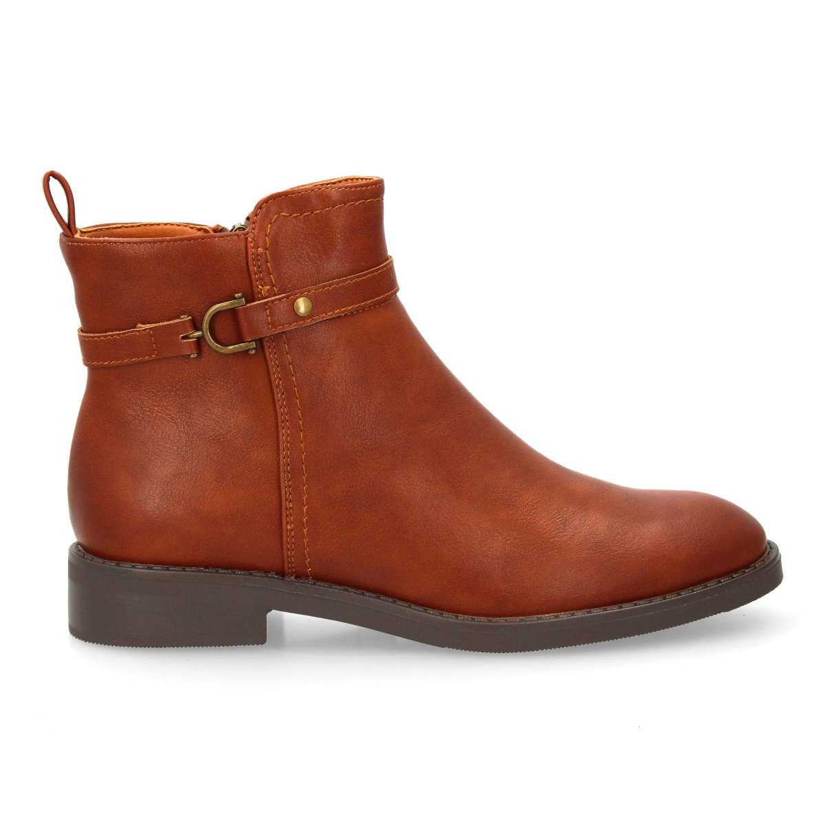 Botines planos camel con cremallera y correa - Imagen 3