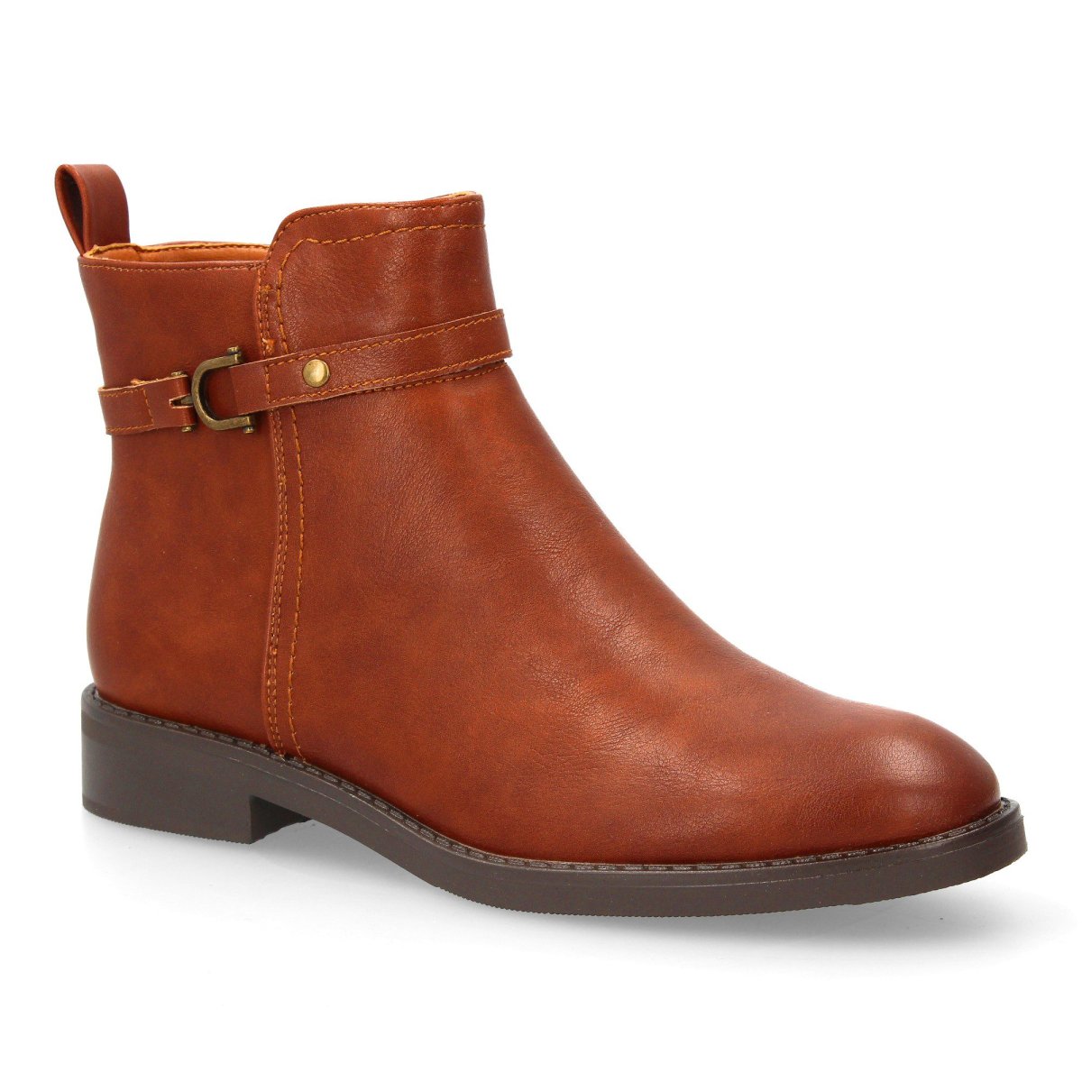 Botines planos camel con cremallera y correa - Imagen 4