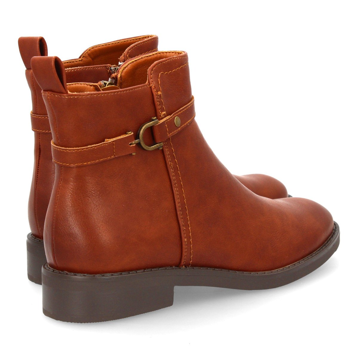 Botines planos camel con cremallera y correa - Imagen 6