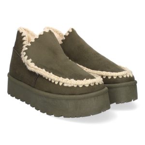 Botines bajos plataforma verde borde piel