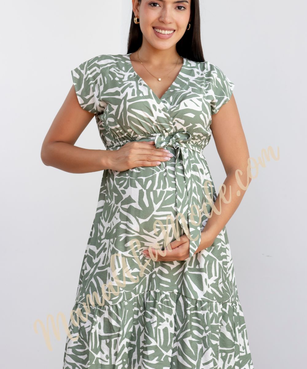 Vestido Materno Ale Print – Escote Cruzado en Twill Algodón