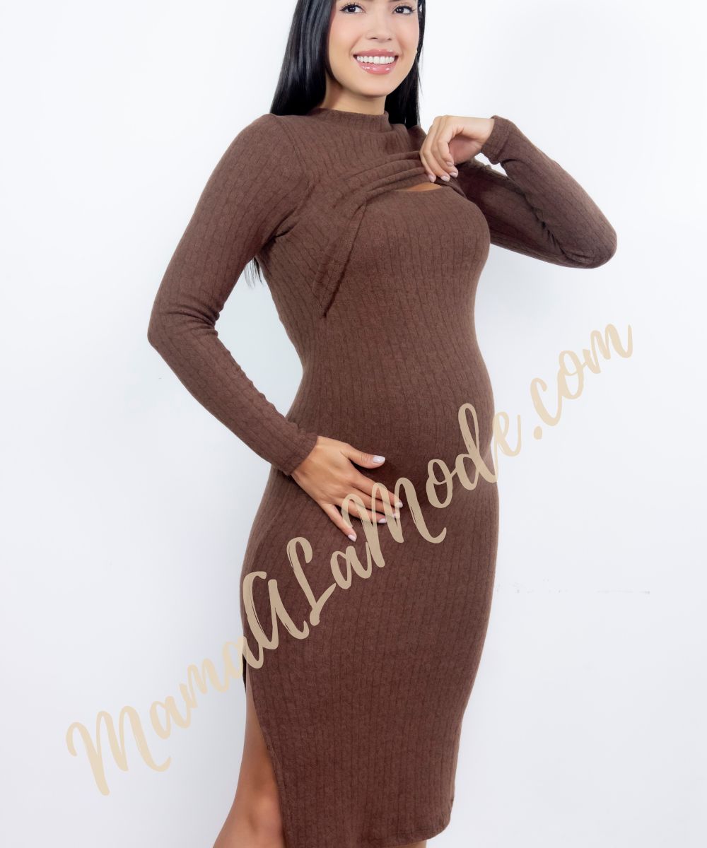 Vestido Maternidad y Lactancia Alesia Largo con abertura al Costado - Imagen 3