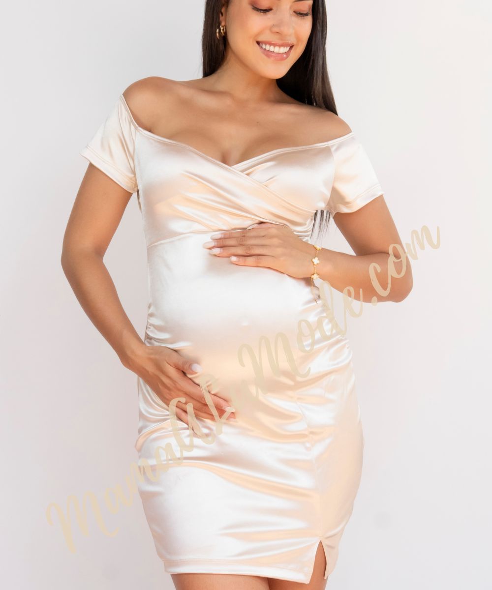 Vestido Materno Beyonce Tela Satín Stresh - Imagen 3